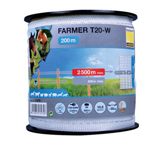 Vodivá páska FARMER T20-W 40mm / 200m, bílá