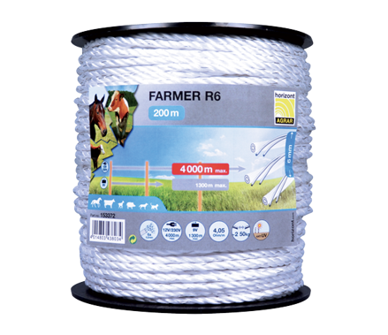 Vodivá šňůra FARMER R6, 6mm / 200m, bílá