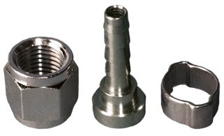 Trubkový fitting 4mm + matice pro konektor na sud na nealko, s ¾ "závitem