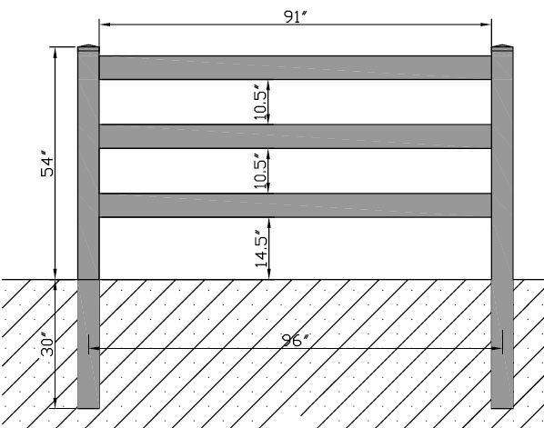 Plastová ohrada 3 příčky, výška 137,16cm, délka 2,4m - bílá